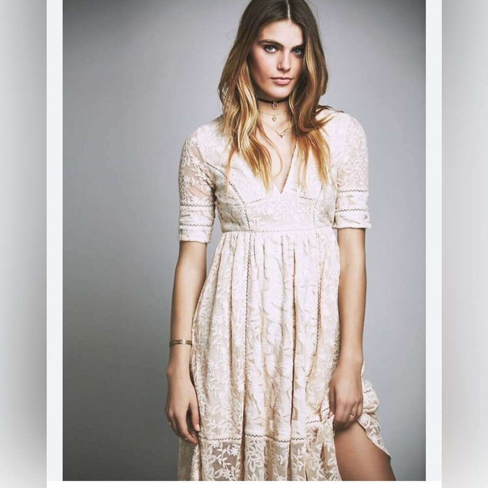 Free People Cream Lace Midi Dress
